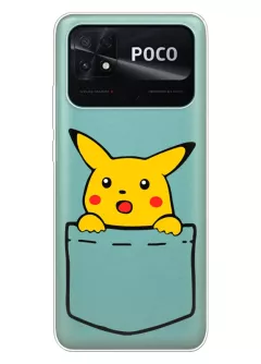 Поко С40 чехол Pokemon Пикачу в кармане из прозрачного силикона