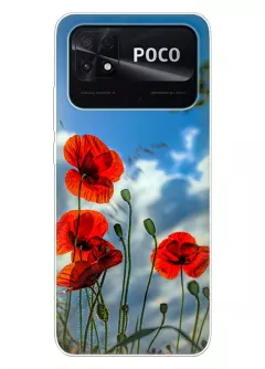 Чехол на Xiaomi Poco C40 с нежными цветами мака на украинской земле