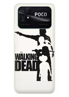Чехол для Поко С40 с принтом Ходячие мертвецы, The Walking Dead название с главными героями в черно-белом стиле