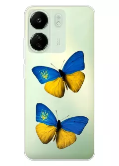 Чехол для Xiaomi Poco C65 из прозрачного силикона - Бабочки из флага Украины