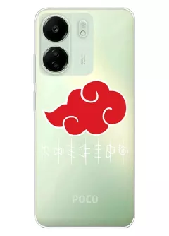 Чехол для Xiaomi Poco C65 из прозрачного силикона - Naruto Akatsuki лого