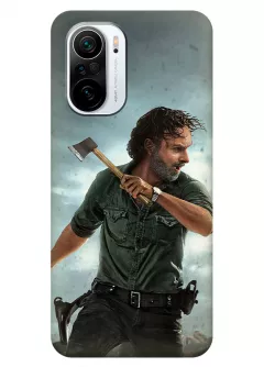 Чехол-накладка для Xiaomi Poco F3 из силикона - Ходячие мертвецы The Walking Dead Рик Граймс Эндрю Линкольн атакует с топоров в руках