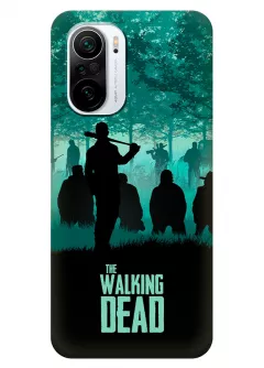 Чехол-накладка для Xiaomi Poco F3 из силикона - Ходячие мертвецы The Walking Dead бирюзово-черный постер с главными героями в окружении противников в лесу