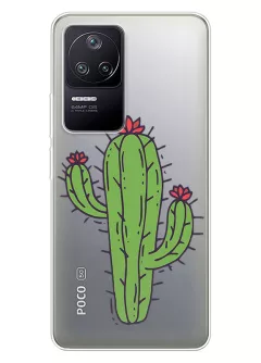Чехол для Xiaomi Poco F4 с рисунком на прозрачном силиконе - Тропический кактус