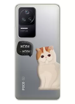 Xiaomi Poco F4 чехол из прозрачного силикона с котиком