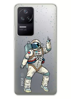 Поко Ф4 прозрачный силиконовый чехол с принтом - Веселый космонавт
