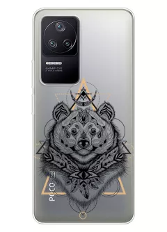 Чехол для Поко Ф4 с прозрачным рисунком из силикона - Медведь индеец