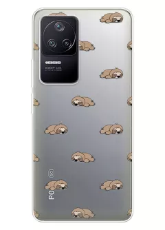 Чехол для Поко Ф4 с прозрачным рисунком из силикона - Спящие ленивцы