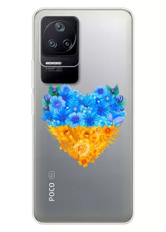 Патриотический чехол Xiaomi Poco F4 с рисунком сердца из цветов Украины
