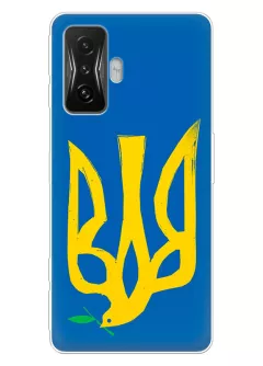 Чехол на Xiaomi Poco F4 GT с сильным и добрым гербом Украины в виде ласточки
