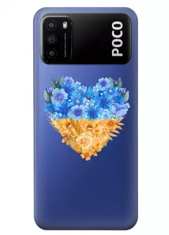 Патриотический чехол Xiaomi Poco M3 с рисунком сердца из цветов Украины