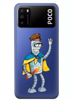Прозрачный чехол на Xiaomi Poco M3 с Бендером и коктелем Молотова
