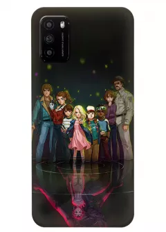 Чехол-накладка для Xiaomi Poco M3 из силикона - Очень странные дела Stranger Things Одиннадцать Милли Бобби Браун и главными героями в стиле аниме и отражение параллельного мира