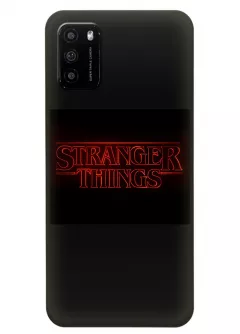 Чехол-накладка для Xiaomi Poco M3 из силикона - Очень странные дела Stranger Things красное название крупным планом черный чехол