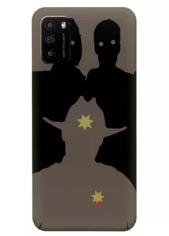 Чехол-накладка для Xiaomi Poco M3 из силикона - Ходячие мертвецы The Walking Dead шериф на фоне зомби вектор-арт коричневый чехол