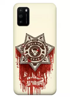 Чехол-накладка для Xiaomi Poco M3 из силикона - Ходячие мертвецы The Walking Dead логотип в виде значка шерифа в крови желтый чехол
