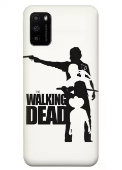 Чехол-накладка для Xiaomi Poco M3 из силикона - Ходячие мертвецы The Walking Dead название с главными героями в черно-белом стиле вектор-арт белый чехол