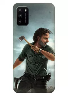 Чехол-накладка для Xiaomi Poco M3 из силикона - Ходячие мертвецы The Walking Dead Рик Граймс Эндрю Линкольн атакует с топоров в руках