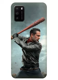 Чехол-накладка для Xiaomi Poco M3 из силикона - Ходячие мертвецы The Walking Dead Ниган Смит Джеффри Дин Морган атакует с битой в руках