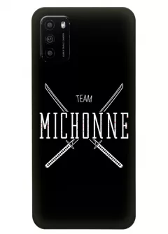 Чехол-накладка для Xiaomi Poco M3 из силикона - Ходячие мертвецы The Walking Dead White Michonne Team Logo черный чехол
