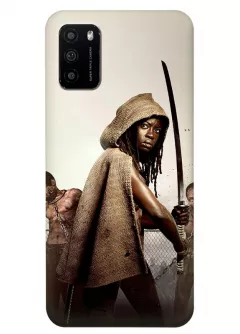Чехол-накладка для Xiaomi Poco M3 из силикона - Ходячие мертвецы The Walking Dead Мишонн Хоторн Данай Джекесай Гурира в боевой стойке с катаной