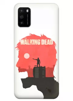 Чехол-накладка для Xiaomi Poco M3 из силикона - Ходячие мертвецы The Walking Dead Рик Граймс стоит прицеливаясь на перевернутом грузовике в силуэте зомби белый чехол