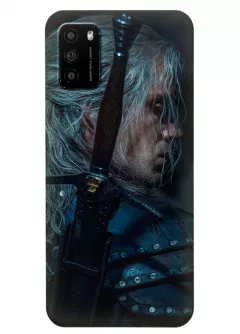 Чехол-накладка для Xiaomi Poco M3 из силикона - Ведьмак сериал Нетфликс The Witcher Netflix Serial Геральт из Ривии Генри Кавилл оглядывается крупным планом