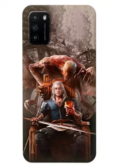 Чехол-накладка для Xiaomi Poco M3 из силикона - Ведьмак сериал Нетфликс The Witcher Netflix Serial Геральт из Ривии Генри Кавилл сидит на трое в окружении Гарпии
