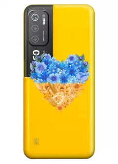 Патриотический чехол Xiaomi Poco M3 Pro с рисунком сердца из цветов Украины