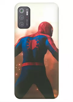 Бампер для Poco M3 Pro из силикона - Человек-паук Комикс Марвел Marvel Comics Spider-Man Питер Паркер с логотипом жука на спине