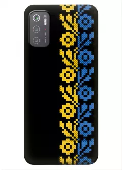 Чехол на Xiaomi Poco M3 Pro 5G с патриотическим рисунком вышитых цветов