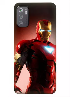 Бампер для Poco M3 Pro 5G из силикона - Железный человек Комикс Марвел Marvel Comics Iron Man невозмутимый взгляд Тони Старка