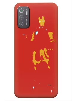 Бампер для Poco M3 Pro 5G из силикона - Железный человек Комикс Марвел Marvel Comics Iron Man желтые очертания костюма Тони Старка вектор-арт красный чехол