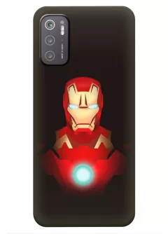 Бампер для Poco M3 Pro 5G из силикона - Железный человек Комикс Марвел Marvel Comics Iron Man Тони Старк крупным планом вектор-арт коричневый чехол