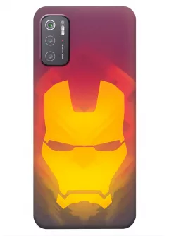 Бампер для Poco M3 Pro 5G из силикона - Железный человек Комикс Марвел Marvel Comics Iron Man энергетический вид шлема Тони Старка