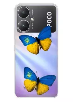 Чехол для Xiaomi Poco M6 из прозрачного силикона - Бабочки из флага Украины