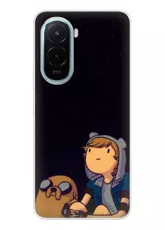 Чехол для Xiaomi Poco M7 4G - Время приключений Фионна и Джейк мечтают на черном фоне