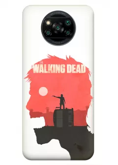 Чехол-накладка для Xiaomi Poco X3 из силикона - Ходячие мертвецы The Walking Dead Рик Граймс стоит прицеливаясь на перевернутом грузовике в силуэте зомби белый чехол