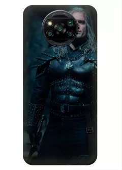 Чехол-накладка для Xiaomi Poco X3 из силикона - Ведьмак сериал Нетфликс The Witcher Netflix Serial Геральт из Ривии Генри Кавилл в боевых доспехах с грозным взглядом
