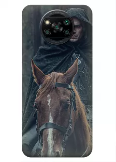 Чехол-накладка для Xiaomi Poco X3 из силикона - Ведьмак сериал Нетфликс The Witcher Netflix Serial Геральт из Ривии Генри Кавилл в плаще верхом на коне Плотве