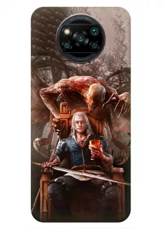 Чехол-накладка для Xiaomi Poco X3 из силикона - Ведьмак сериал Нетфликс The Witcher Netflix Serial Геральт из Ривии Генри Кавилл сидит на трое в окружении Гарпии