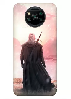 Чехол-накладка для Xiaomi Poco X3 Pro из силикона - Ведьмак сериал Нетфликс The Witcher Netflix Serial Геральт из Ривии Генри Кавилл с мечем за спиной смотрит в даль