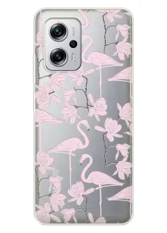 Чехол для Xiaomi Poco X4 GT с клевыми розовыми фламинго