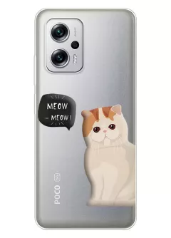 Xiaomi Poco X4 GT чехол из прозрачного силикона с котиком
