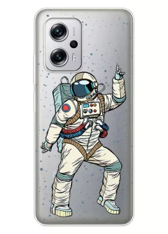 Poco X4 GT прозрачный силиконовый чехол с принтом - Веселый космонавт