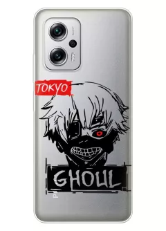 Чехол для Poco X4 GT Tokyo Ghoul Ken Kaneki Logo из прозрачного силикона