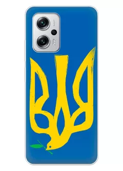 Чехол на Xiaomi Poco X4 GT с сильным и добрым гербом Украины в виде ласточки
