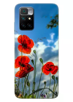 Чехол на Xiaomi Redmi 10 2022 с нежными цветами мака на украинской земле