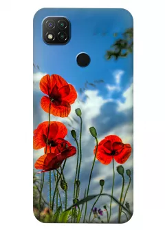 Чехол на Xiaomi Redmi 10A с нежными цветами мака на украинской земле