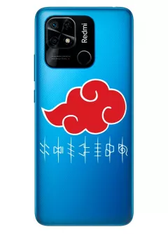 Чехол для Xiaomi Redmi 10C из прозрачного силикона - Naruto Akatsuki лого